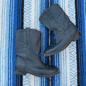 Navy Blue vintage cowtown leather short cowboy boots youth 4.5 / women’s 5.5/6